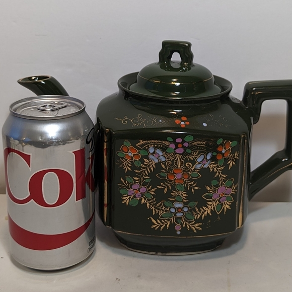 Vintage Olive Green Teapot Hand Painted in Japan - Picture 2 of 7